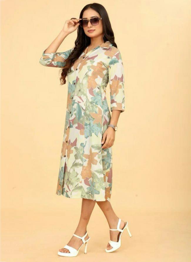 Rayon Multi Colour Casual Wear Printed Readymade Dress